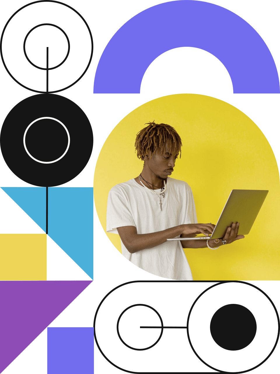 Background image of a man with a laptop